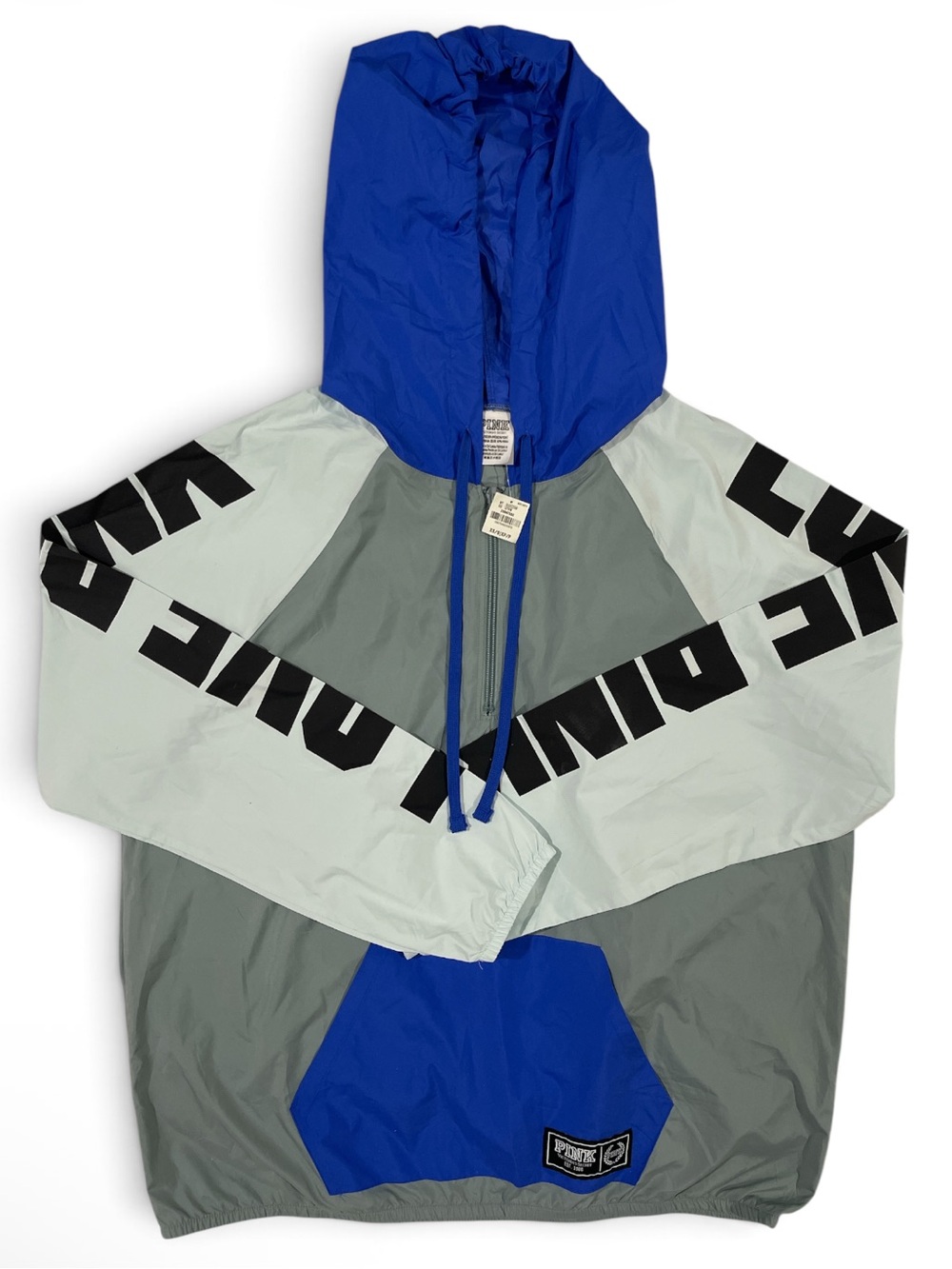 PINK Victoria's Secret Kids Colorblock Windbreaker Jacket - Blue & Gray & White